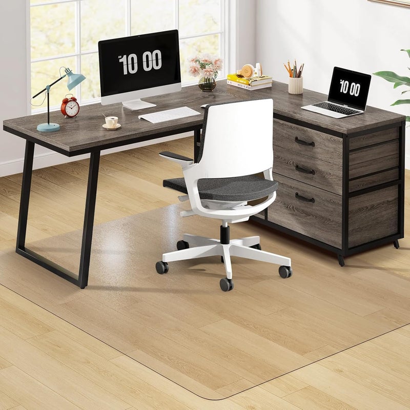 FUNMAT Clear Chair Mat, 60" x 50" Office Chair Mat for Hard Floors, Floor Protector Desk Mat for Gaming Chair, Vinyl Floor Mat for Home Office Kichen Living Room, Clear - Image 1